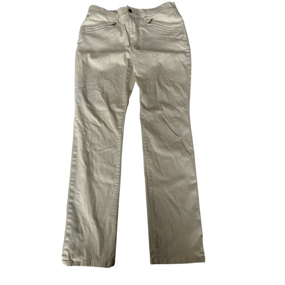 Ralph Lauren Ivory Zip Front Pocket Long Slim Pants Size 12 - Picture 1 of 14